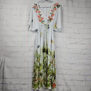 Floral Embroidered Maxi Dress Womens S Butterfly Botanical Print World Market